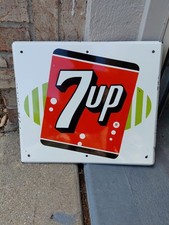 c.1950s Original Vintage Drink 7up Sign Porcelain Metal Coke Pepsi Soda Fresh Up picture