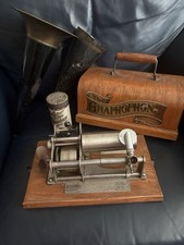 Vtg. Antique Columbia Graphophone with Horns Speakers Type B in Case picture