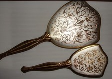 Vintage Mirror & Brush Set, Gold Plated, Beautiful Set picture