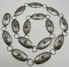 Vintage Navajo Turquoise Sterling Silver Belt 84G / 38in picture
