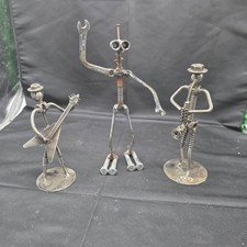 Handmade Welded Metal Scrap Art Musician Sculptures Set of 3 Guitar Saxophone picture