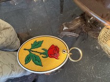 Vintage 1970s 1980s Oval Acrylic Name Keychain Debbie Red Rose Gold Glitter picture