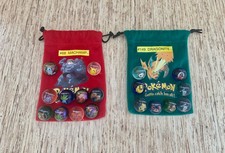 1999 Pokemon Gotta Catch 'Em All Glass Marbles Felt Bag Machamp & Dragonite Lot picture