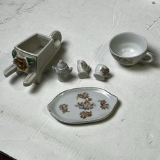 Vintage Miniature Pico Tea Set Made in Occupied Japan + Wheel Barrel Planter picture