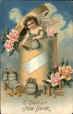 New Year's Angel with Money Bags Fantasy Embossed c1900s-10s Vintage Postcard picture