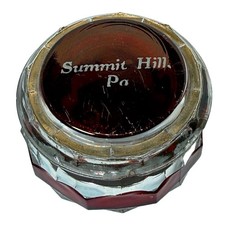 SUMMIT HILL Pennsylvania PA ANTIQUE Ruby Red Flash Souvenir Glass TRINKET BOX picture