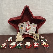 VTG Christmas Lot Of 13. Basket, Candleholders, Magnets & Wood Cutout New & Used picture