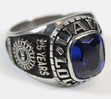 Vtg UAW Ring 25 Years Local 652 Oldsmobile Gemco Blue Stone Lansing MI Silver picture