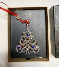 Monet Jeweled Christmas Tree Ornament Gold Tone Rhinestone In Gift Box 2020 🎄 picture