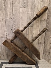 Large Antique Wooden Screw All Wooden 4 Piece Wood Working Vintage Clamp picture