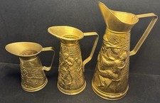 Set Of 3 Vtg Peerage Brass Pitchers Made In England, Embossed Brass Pitchers picture