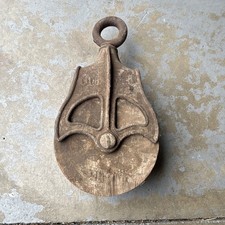 Vintage Barn Pulley with Wooden Wheel and Cast Iron picture
