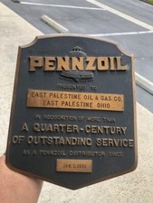1931 PENNZOIL SALE AWARD  BRONZE PLAQUE ORIGINAL PALESTINE OHIO picture
