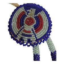 Vintage Thunderbird Native American Red White Blue Glass Seed Beads Bolo Tie picture