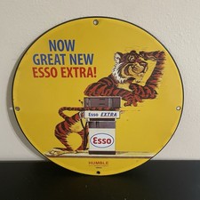 VINTAGE ESSO TIGER STARING SERVICE GASOLINE OIL PORCELAIN SIGN picture