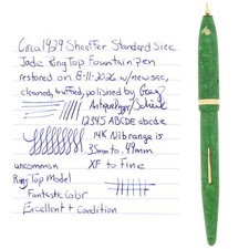 SCARCE 1929 SHEAFFER JADE GREEN STANDARD RING TOP BALANCE FOUNTAIN PEN RESTORED picture