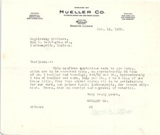 1925 Mueller Co. Plumbing Water Gas Brass Goods Letter picture
