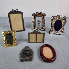 Lot of 7 VTG Art Deco Mini Frames Silver Plated Brass Wood Ornate 20th Century picture
