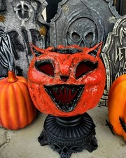 HANDCRAFTED CREEPY CAT HALLOWEEN PUMPKIN JACK-O-LANTERN LIGHT PAIL PROP DECOR  picture