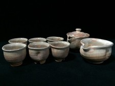 S1948 Vintage Japanese Ceramic Sencha Teapot Set Teacups Yuzamashi Set of 8 picture