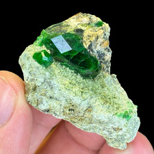 Natural Demantoid Garnet Crystal Cluster on Matrix Rare Green Andradite Gemstone picture