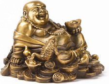 Brass Sitting Laughing Buddha with Money Frog Statue picture