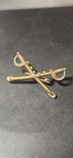 Antique US Army Cavalry Crossed Sabers Miniature Gilt Pin Back WWI Era Style picture