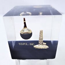 RARE VINTAGE TEXAS T.O.P.S INC OIL TEAR DROP & OIL WELL CUBE LUCITE PAPERWEIGHT picture