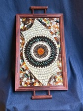 Vintage Mid Century Brazilian Butterfly Wing Feather Serving Tray Art 24x13 Larg picture