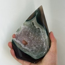420g Natural Amethyst Geode Flame Crystal Agate Teardrop Carving Desk Decor picture