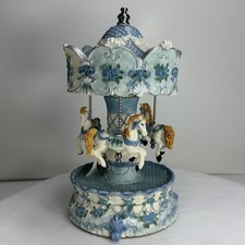Vintage 1970's Victorian Blue Rose 4 Horse Musical Carousel, Timeless Treasures picture