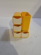 Vintage 1970s Mod Yellow Plastic Desk Organizer Storage Box MCM Style Retro picture
