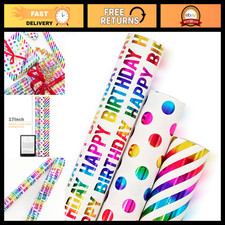 JESTAR Happy Birthday Wrapping Paper, 3 Rolls Gift Wrapping Paper Mini Roll Wrap picture