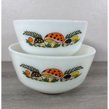 RARE Vintage Anchor Hocking Fire-King Merry Mushroom Nesting Mixing Bowls Set 2 picture