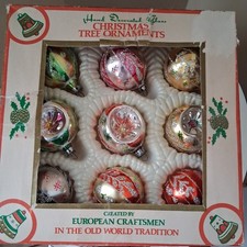 Vtg Commodore Romania Hand Decorated Mercury Glass Christmas Ornaments Set Of 9  picture