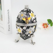 SHINNYGIFTS Large 17cm Hand-Painted Enamel Bee Faberge Egg Trinket Box picture