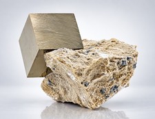 Cubic Pyrite Crystal on Natural Marl Matrix from Rioja Spain — Pyrite Cube picture