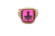 Vintage 10k Yellow Gold Red Stone Masonic Size 11.5 picture