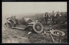 RPPC Postcard Farmers Looking Over Wrecked Destroyed Car c1910 picture