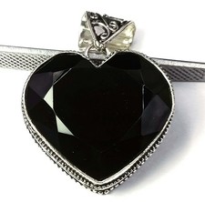 112.85 Ct Natural Black Sapphire Pendant Heart 925 Sterling Silver IGL 6MHL picture