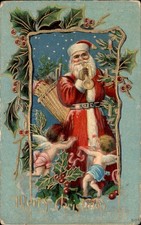Christmas Santa Claus with Trumpet Fantasy Embossed c1900s-10s Vintage Postcard picture