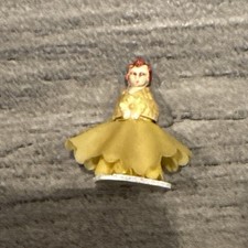 Vintage Miniature Doll Figurine Yellow Floral Dress Heart Base 2” Mini Scale picture