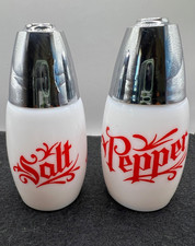 Vintage Gemco Westinghouse Milk Glass Salt / Pepper Shakers White & Red 3 1/2” picture