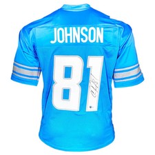 Calvin Johnson Autographed Detroit (Blue #81) Custom Jersey - Beckett picture