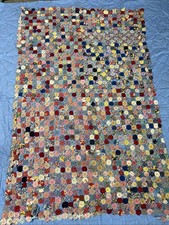 Antique/Vintage Handmade Yo Yo Quilt 80x50 Openwork Feedsack Era Fabrics As Is picture