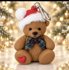 Bath & Body Works Festive Teddy Bear PocketBac Holder Christmas Santa Hat Plaid picture
