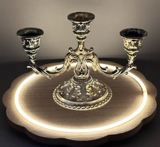 Vintage Silver Tone 3 Arm Candelabra with Patina Candle Holder 5.5