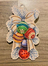 Vintage Glitter Wood Christmas Ornament, Mid-Century Holiday Decor, Bows picture