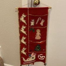 Vtg Christmas Wall  Banner Felt & Sequins HM 12-27”Holiday Decor Grannycore picture