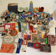 Huge Lot Vintage Sewing Notions Thread Spools Needles & More picture